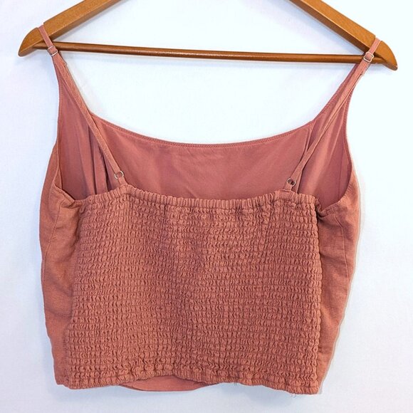 Abercrombie | Linen Blend Coral Pink Crop Top Cami w/ Smocked Back | Large - Picture 2 of 8